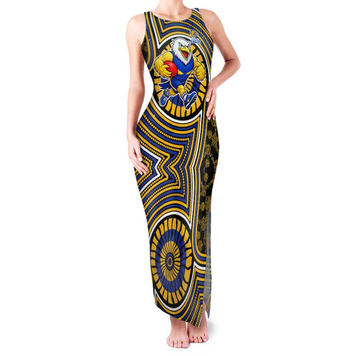 West Coast Eagles Family Matching Tank Maxi Dress and Hawaiian Shirt Indigenous Monochrome Dot Art Mascot Style