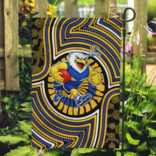 West Coast Eagles Garden Flag Indigenous Monochrome Dot Art Mascot Style