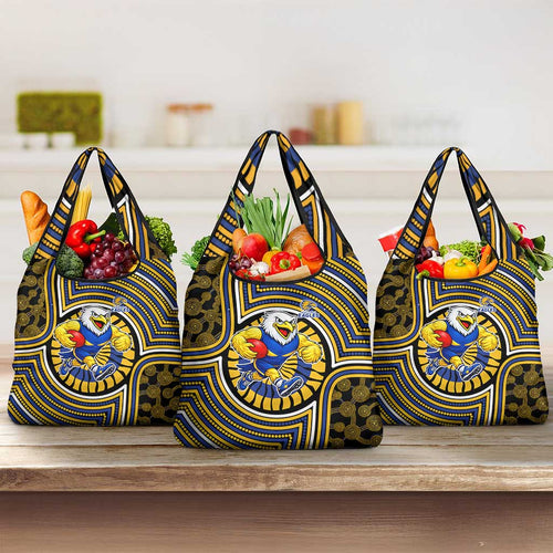 West Coast Eagles Grocery Bag Indigenous Monochrome Dot Art Mascot Style