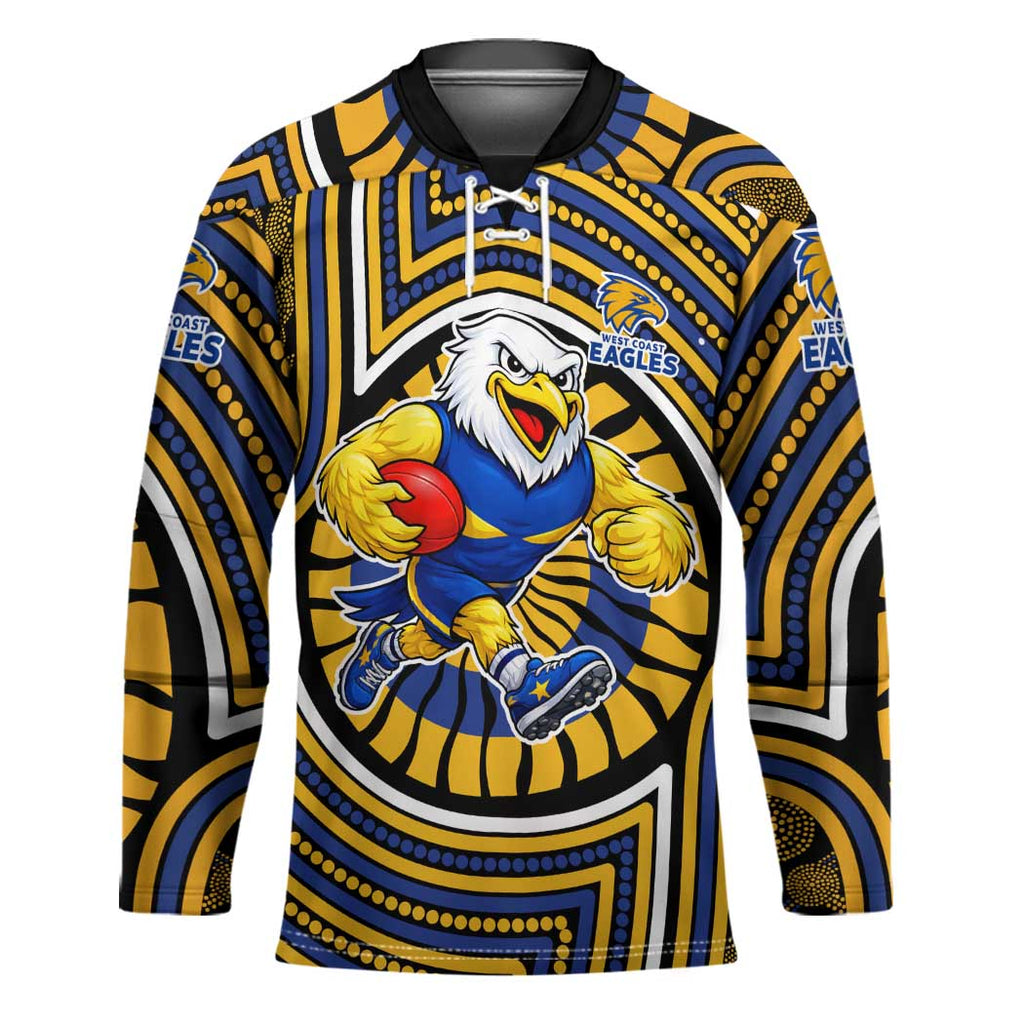 West Coast Eagles Hockey Jersey Indigenous Monochrome Dot Art Mascot Style