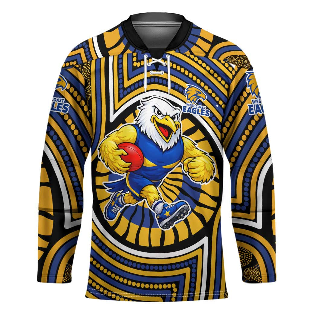 West Coast Eagles Hockey Jersey Indigenous Monochrome Dot Art Mascot Style
