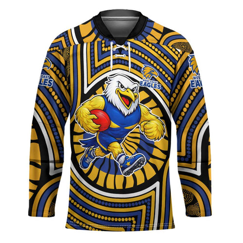 West Coast Eagles Hockey Jersey Indigenous Monochrome Dot Art Mascot Style