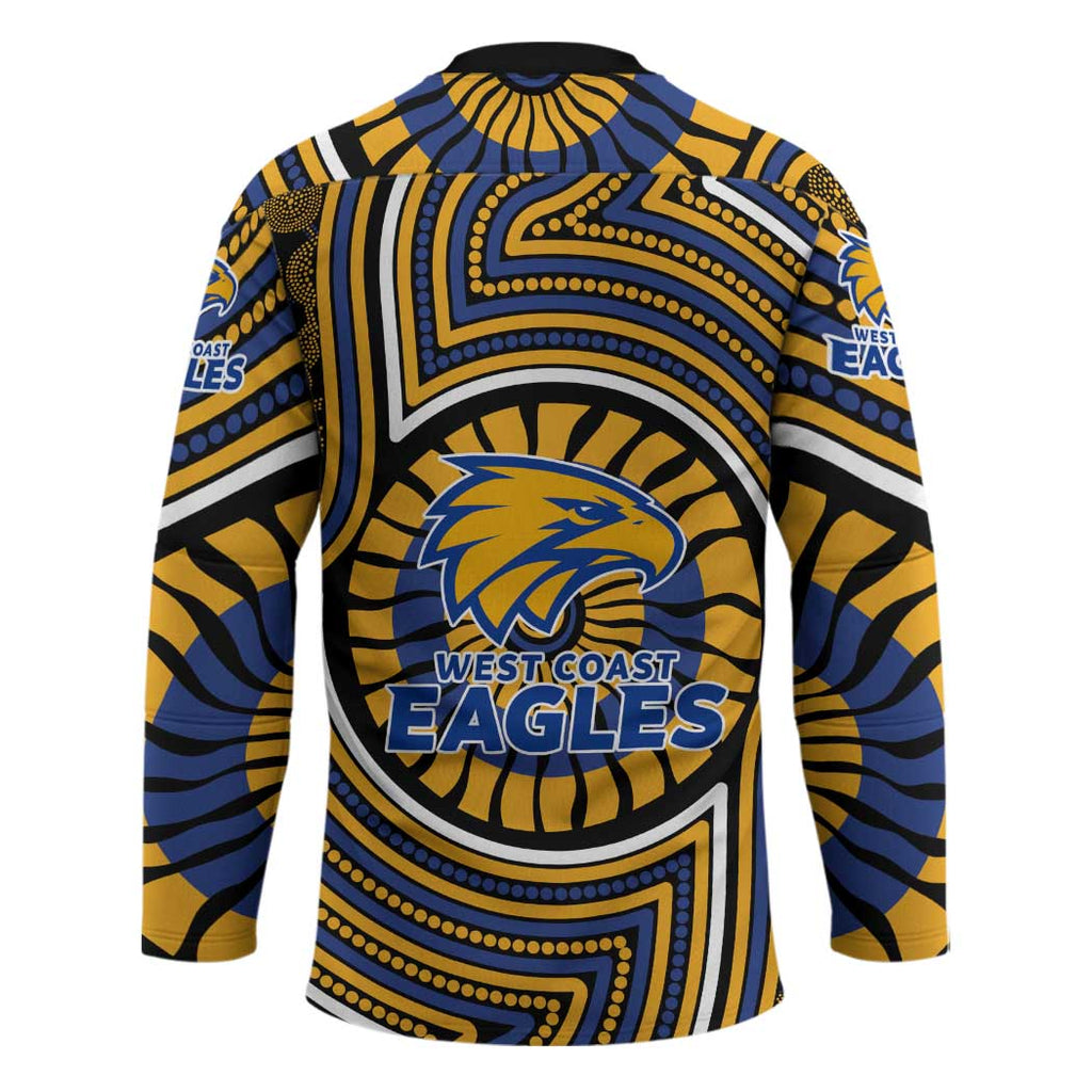 West Coast Eagles Hockey Jersey Indigenous Monochrome Dot Art Mascot Style