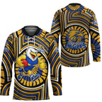 West Coast Eagles Hockey Jersey Indigenous Monochrome Dot Art Mascot Style