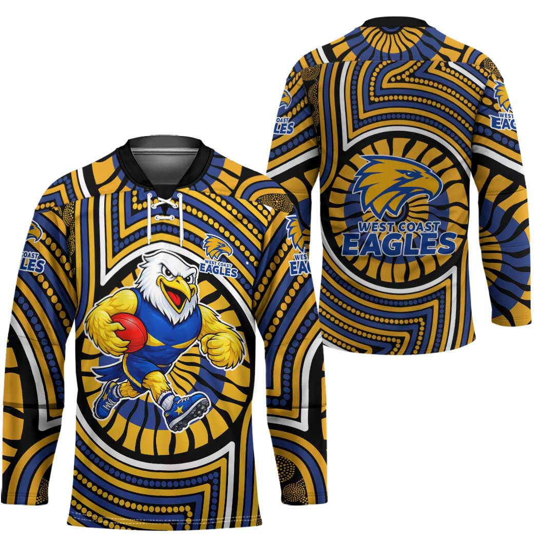 West Coast Eagles Hockey Jersey Indigenous Monochrome Dot Art Mascot Style