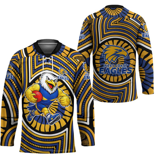 West Coast Eagles Hockey Jersey Indigenous Monochrome Dot Art Mascot Style
