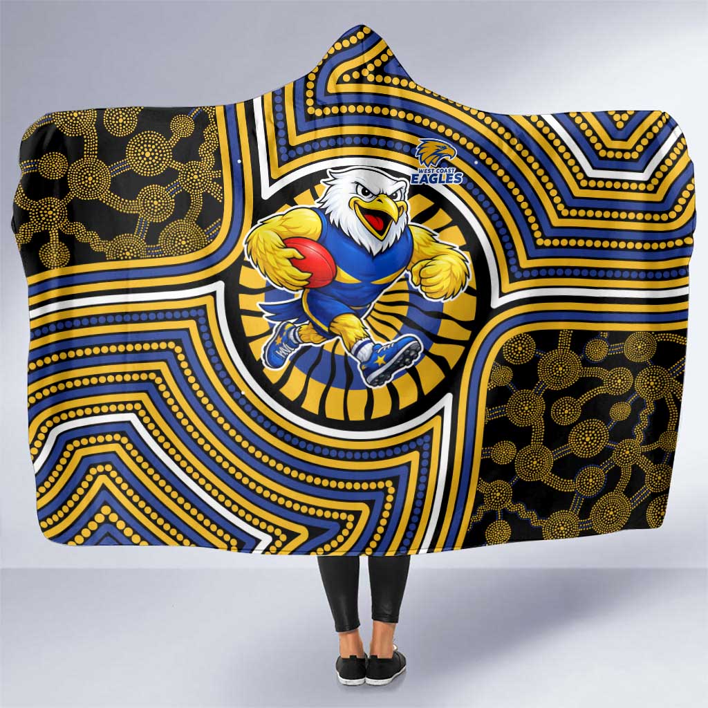 West Coast Eagles Hooded Blanket Indigenous Monochrome Dot Art Mascot Style