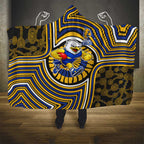 West Coast Eagles Hooded Blanket Indigenous Monochrome Dot Art Mascot Style