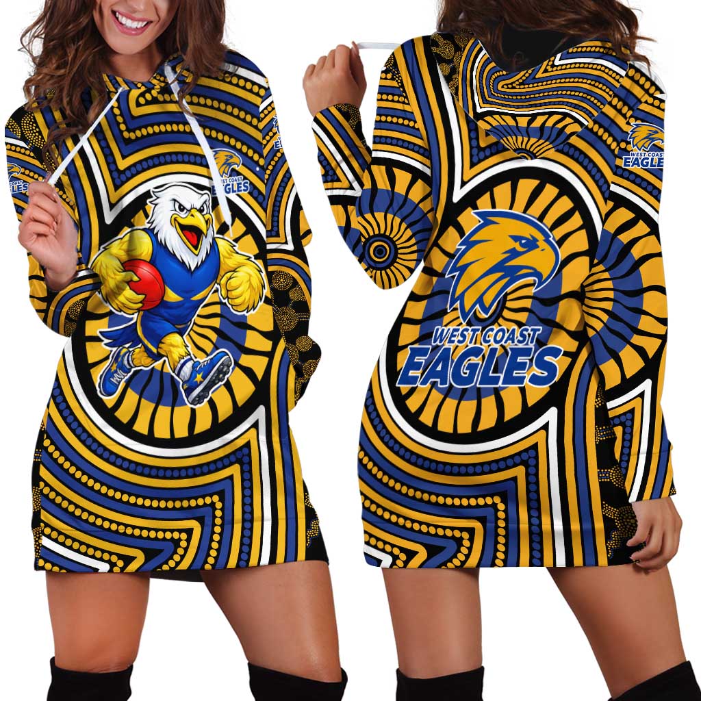 West Coast Eagles Hoodie Dress Indigenous Monochrome Dot Art Mascot Style
