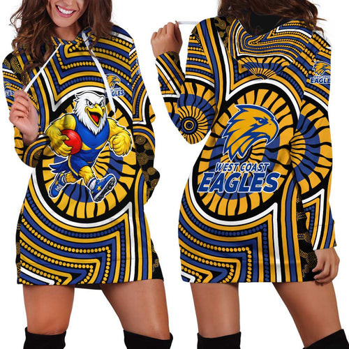 West Coast Eagles Hoodie Dress Indigenous Monochrome Dot Art Mascot Style