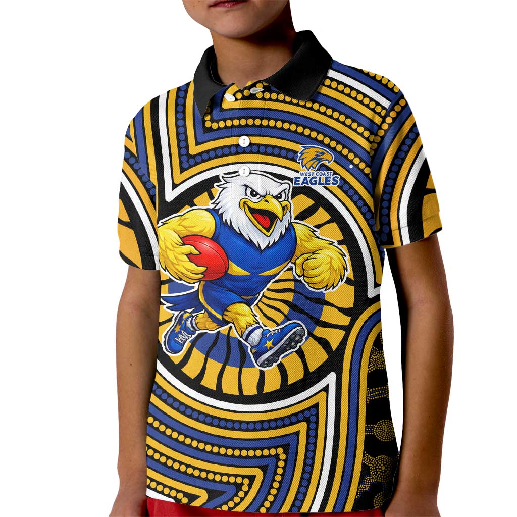West Coast Eagles Kid Polo Shirt Indigenous Monochrome Dot Art Mascot Style