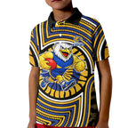 West Coast Eagles Kid Polo Shirt Indigenous Monochrome Dot Art Mascot Style