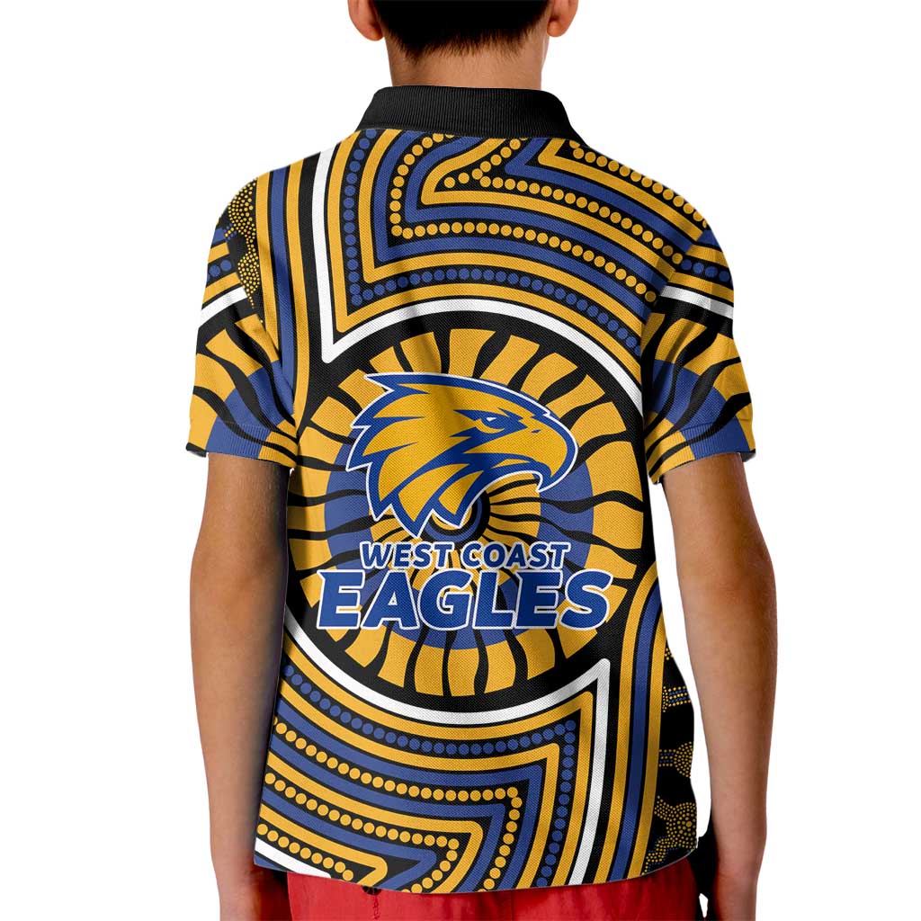 West Coast Eagles Kid Polo Shirt Indigenous Monochrome Dot Art Mascot Style