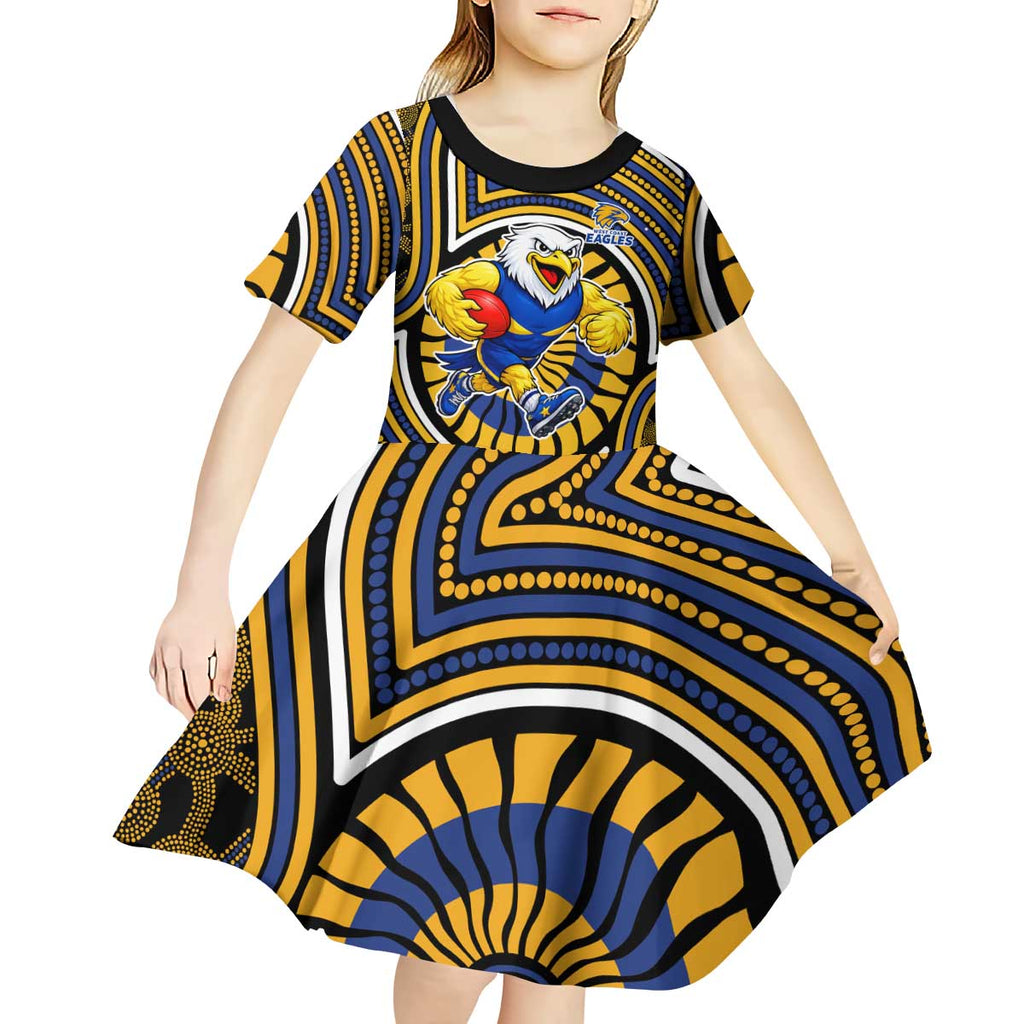 West Coast Eagles Kid Short Sleeve Dress Indigenous Monochrome Dot Art Mascot Style