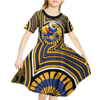 West Coast Eagles Kid Short Sleeve Dress Indigenous Monochrome Dot Art Mascot Style