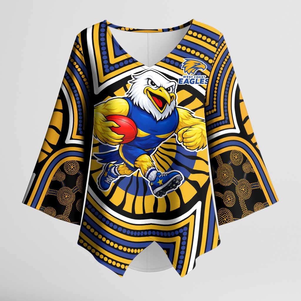 West Coast Eagles Kimono Sleeve Blouse Indigenous Monochrome Dot Art Mascot Style