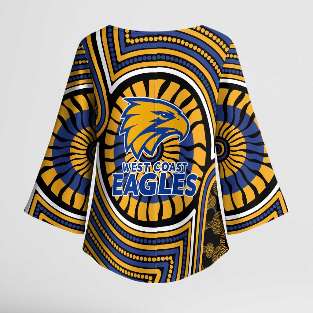 West Coast Eagles Kimono Sleeve Blouse Indigenous Monochrome Dot Art Mascot Style