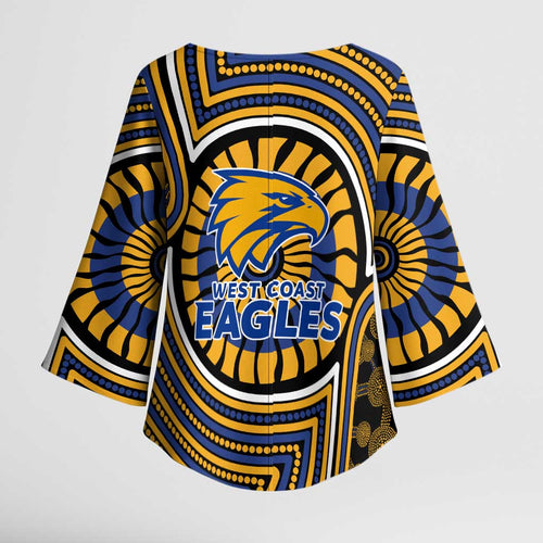 West Coast Eagles Kimono Sleeve Blouse Indigenous Monochrome Dot Art Mascot Style