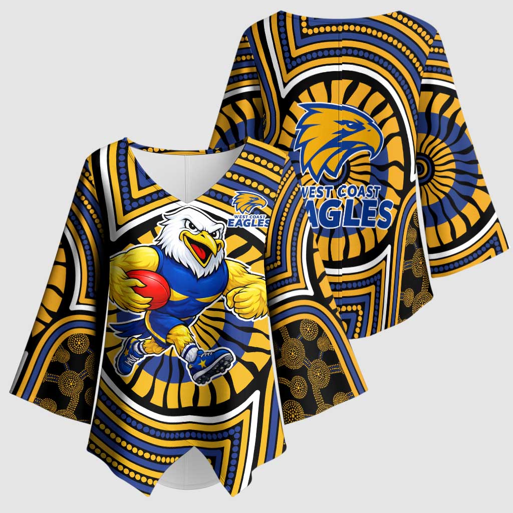 West Coast Eagles Kimono Sleeve Blouse Indigenous Monochrome Dot Art Mascot Style
