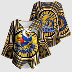 West Coast Eagles Kimono Sleeve Blouse Indigenous Monochrome Dot Art Mascot Style