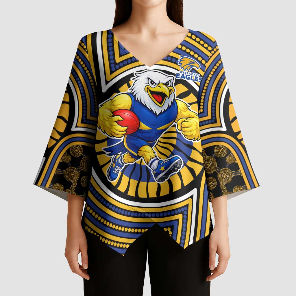 West Coast Eagles Kimono Sleeve Blouse Indigenous Monochrome Dot Art Mascot Style
