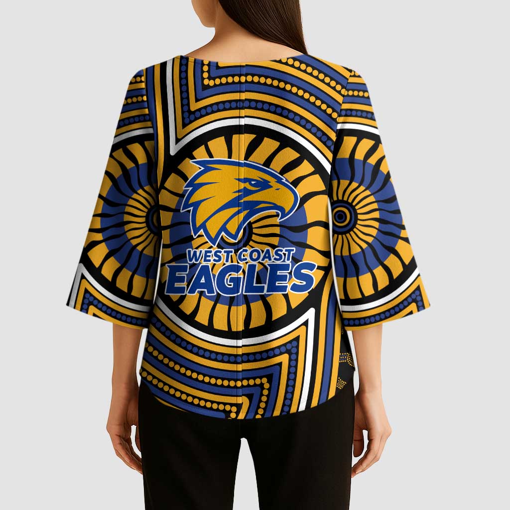 West Coast Eagles Kimono Sleeve Blouse Indigenous Monochrome Dot Art Mascot Style