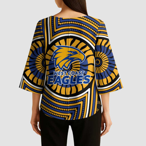 West Coast Eagles Kimono Sleeve Blouse Indigenous Monochrome Dot Art Mascot Style