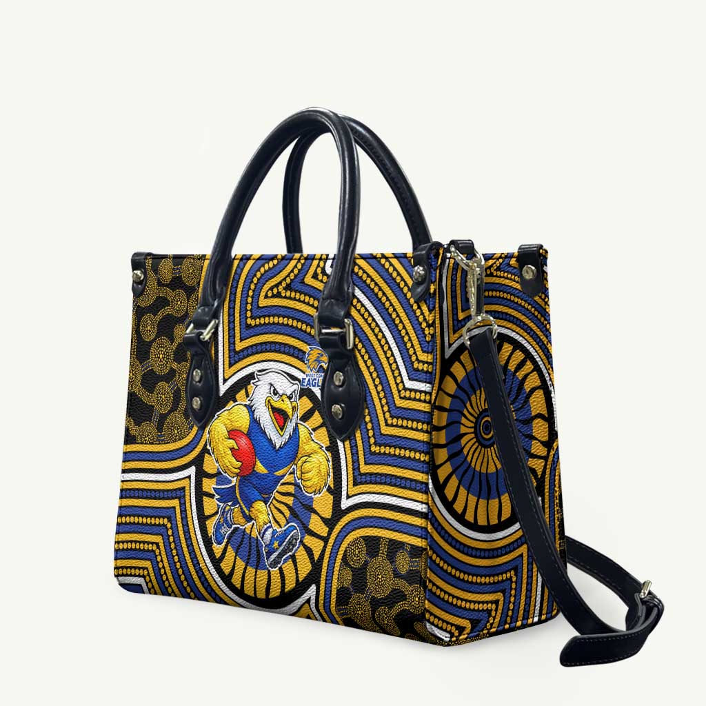 West Coast Eagles Leather Bag Indigenous Monochrome Dot Art Mascot Style