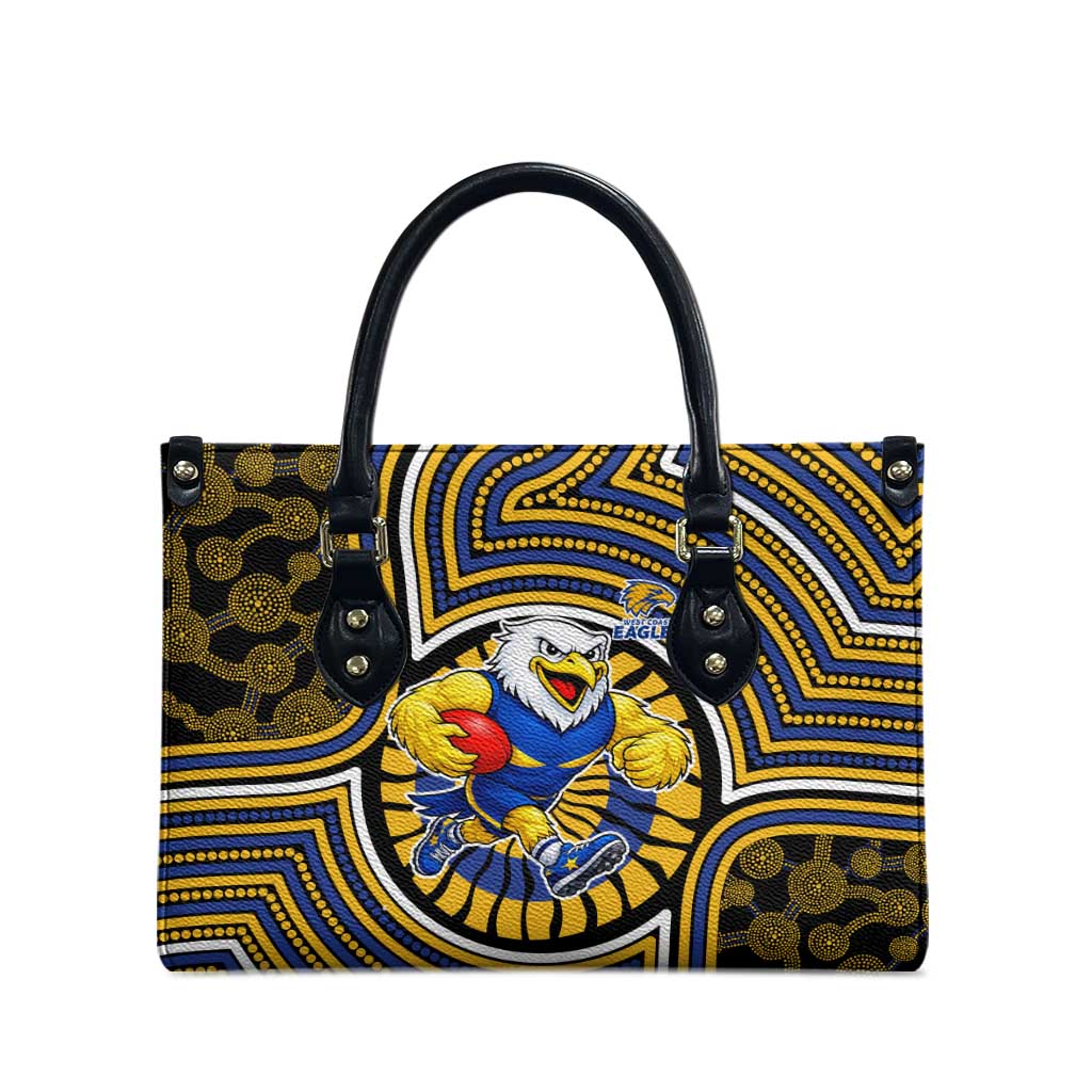 West Coast Eagles Leather Bag Indigenous Monochrome Dot Art Mascot Style