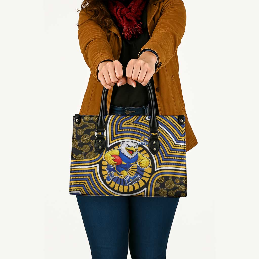 West Coast Eagles Leather Bag Indigenous Monochrome Dot Art Mascot Style
