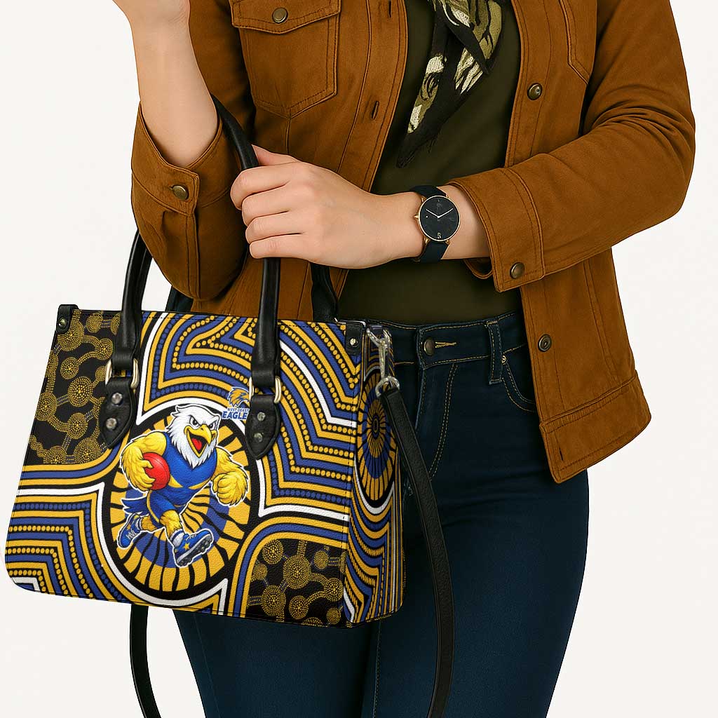 West Coast Eagles Leather Bag Indigenous Monochrome Dot Art Mascot Style