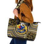 West Coast Eagles Leather Tote Bag Indigenous Monochrome Dot Art Mascot Style