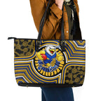 West Coast Eagles Leather Tote Bag Indigenous Monochrome Dot Art Mascot Style