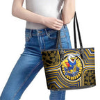 West Coast Eagles Leather Tote Bag Indigenous Monochrome Dot Art Mascot Style