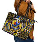 West Coast Eagles Leather Tote Bag Indigenous Monochrome Dot Art Mascot Style