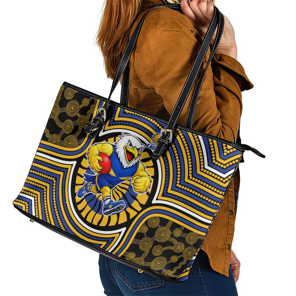 West Coast Eagles Leather Tote Bag Indigenous Monochrome Dot Art Mascot Style