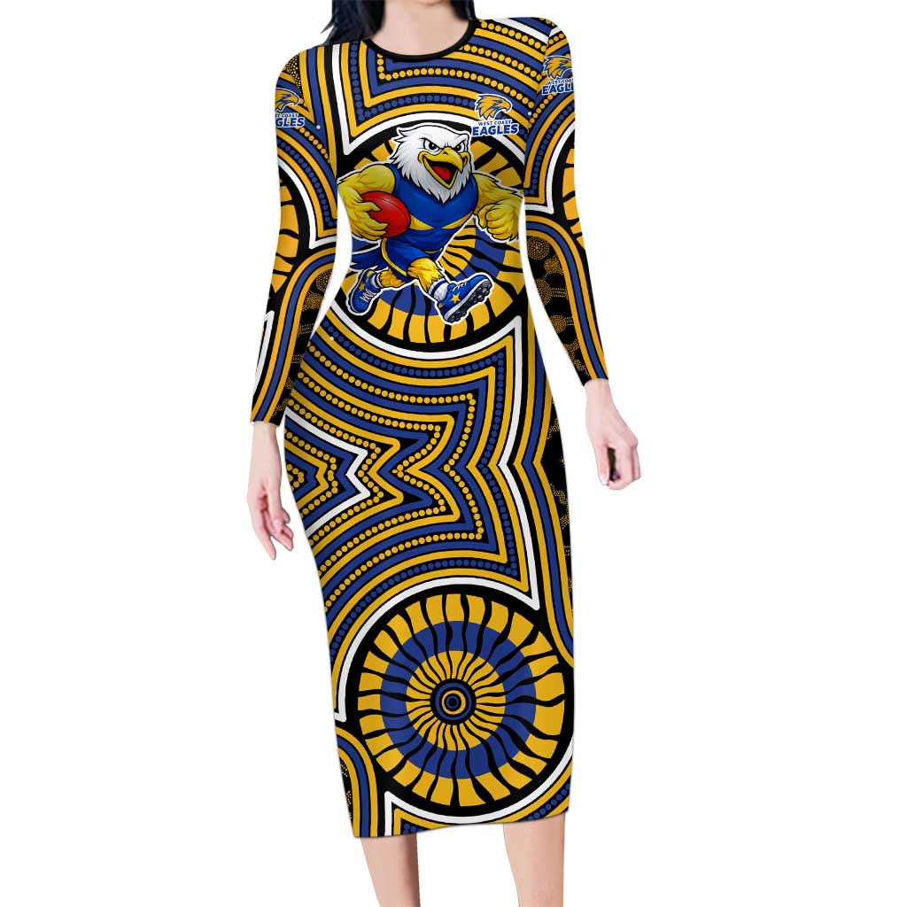 West Coast Eagles Long Sleeve Bodycon Dress Indigenous Monochrome Dot Art Mascot Style