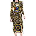 West Coast Eagles Long Sleeve Bodycon Dress Indigenous Monochrome Dot Art Mascot Style