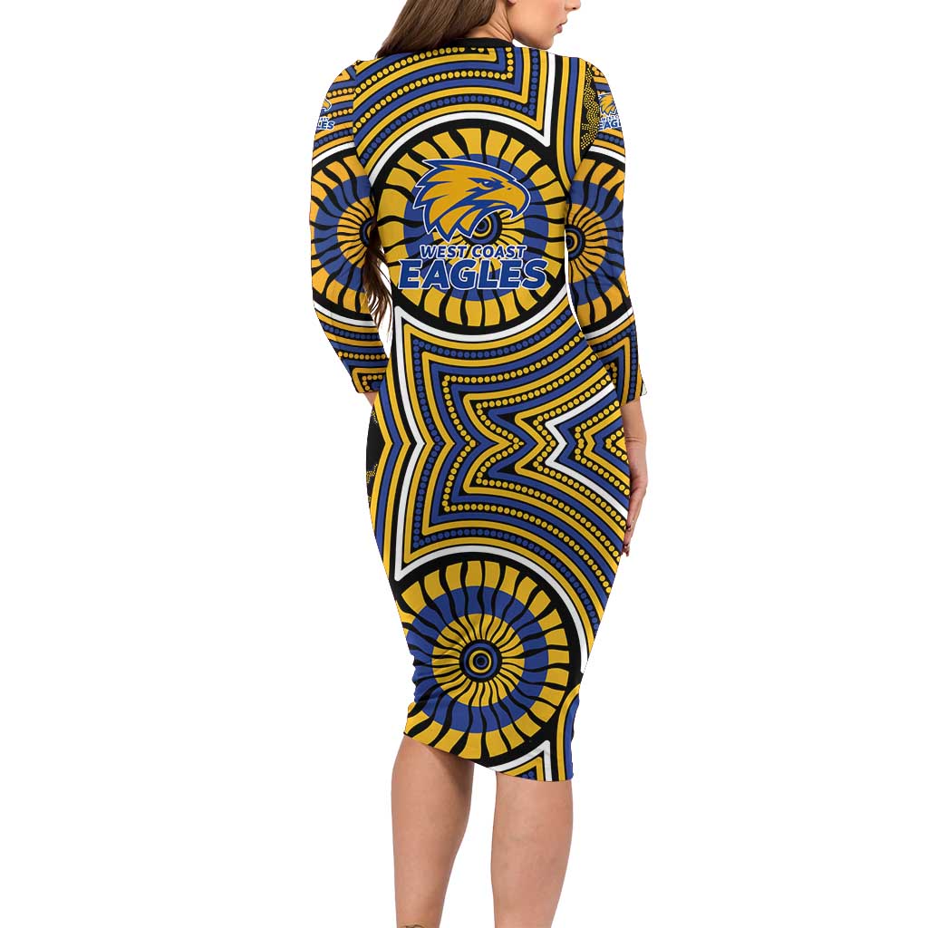 West Coast Eagles Long Sleeve Bodycon Dress Indigenous Monochrome Dot Art Mascot Style