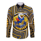 West Coast Eagles Long Sleeve Button Shirt Indigenous Monochrome Dot Art Mascot Style