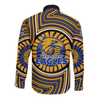 West Coast Eagles Long Sleeve Button Shirt Indigenous Monochrome Dot Art Mascot Style