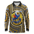 West Coast Eagles Long Sleeve Polo Shirt Indigenous Monochrome Dot Art Mascot Style