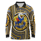 West Coast Eagles Long Sleeve Polo Shirt Indigenous Monochrome Dot Art Mascot Style