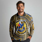 West Coast Eagles Long Sleeve Polo Shirt Indigenous Monochrome Dot Art Mascot Style