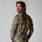 West Coast Eagles Long Sleeve Polo Shirt Indigenous Monochrome Dot Art Mascot Style