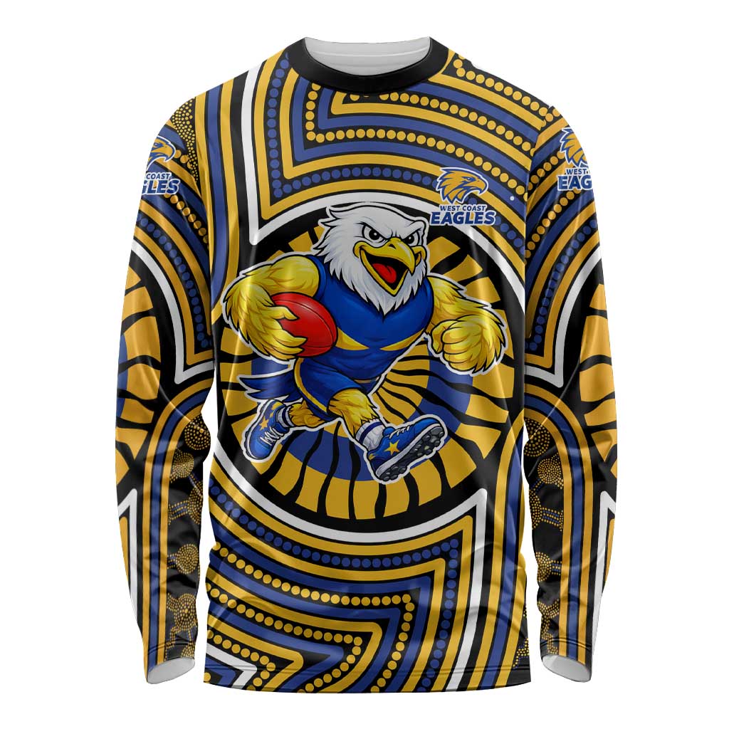 West Coast Eagles Long Sleeve Shirt Indigenous Monochrome Dot Art Mascot Style