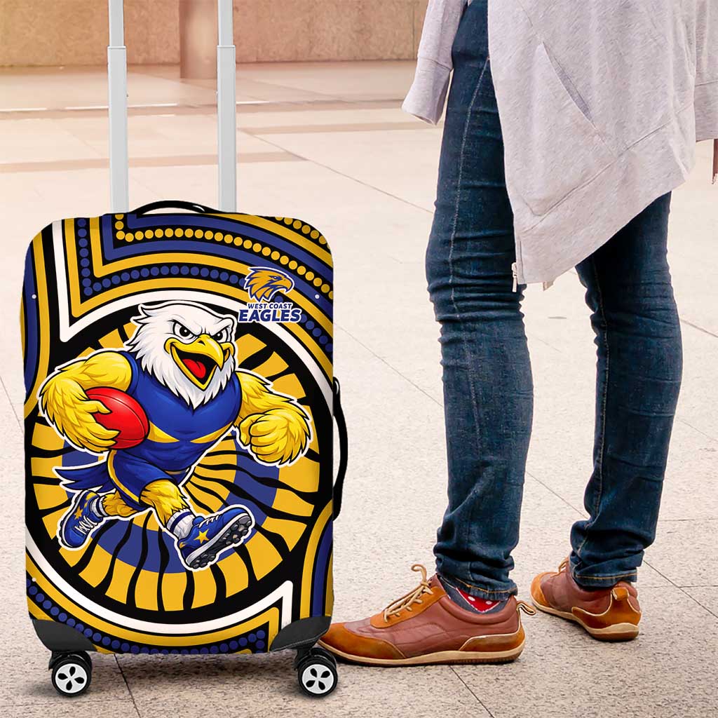 West Coast Eagles Luggage Cover Indigenous Monochrome Dot Art Mascot Style