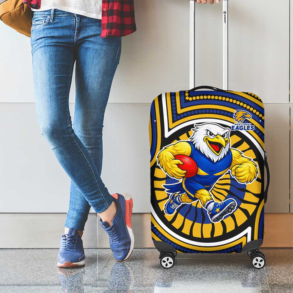 West Coast Eagles Luggage Cover Indigenous Monochrome Dot Art Mascot Style