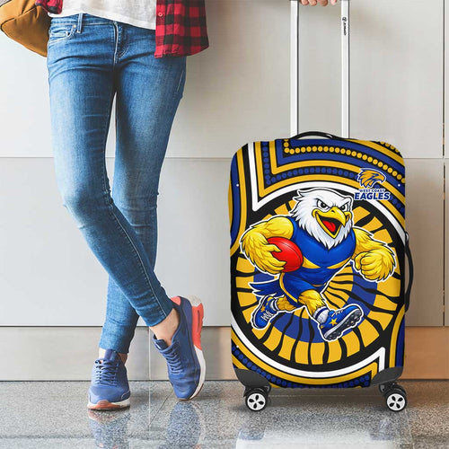 West Coast Eagles Luggage Cover Indigenous Monochrome Dot Art Mascot Style