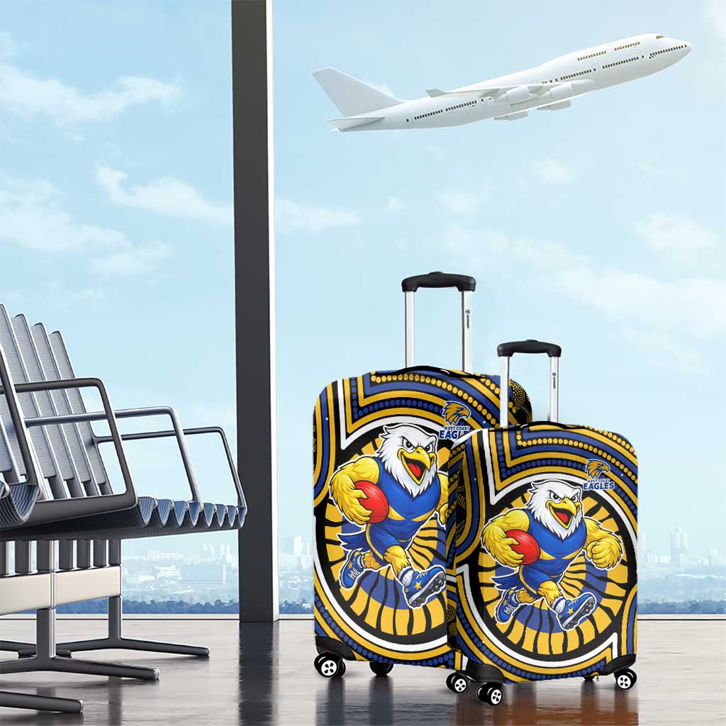 West Coast Eagles Luggage Cover Indigenous Monochrome Dot Art Mascot Style